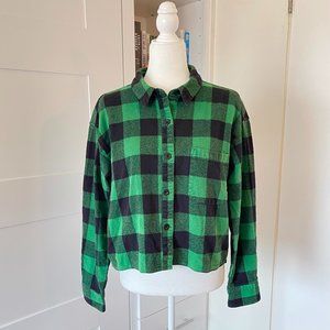 Green and Black Plaid Cropped Shirt | Wild Fable